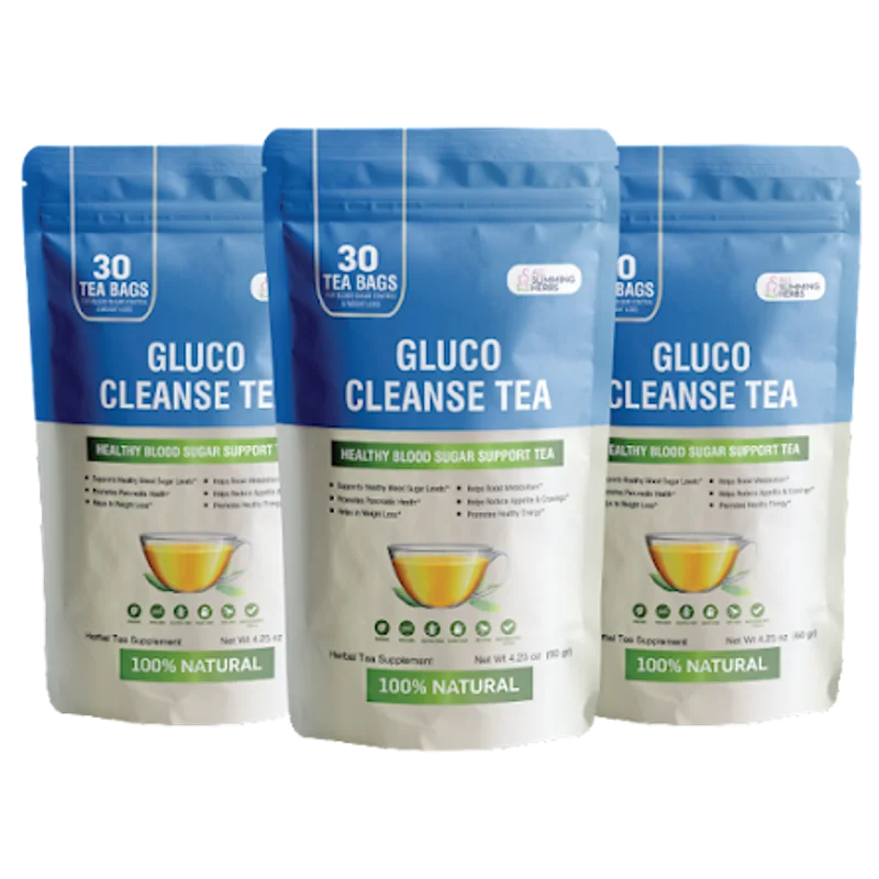 Gluco Cleanse Tea Blood Sugar Relief Supplement — 3 Bottle / 90 Day Pack