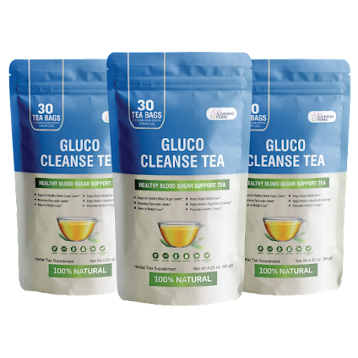 Gluco Cleanse Tea Blood Sugar Relief Supplement — Front Label